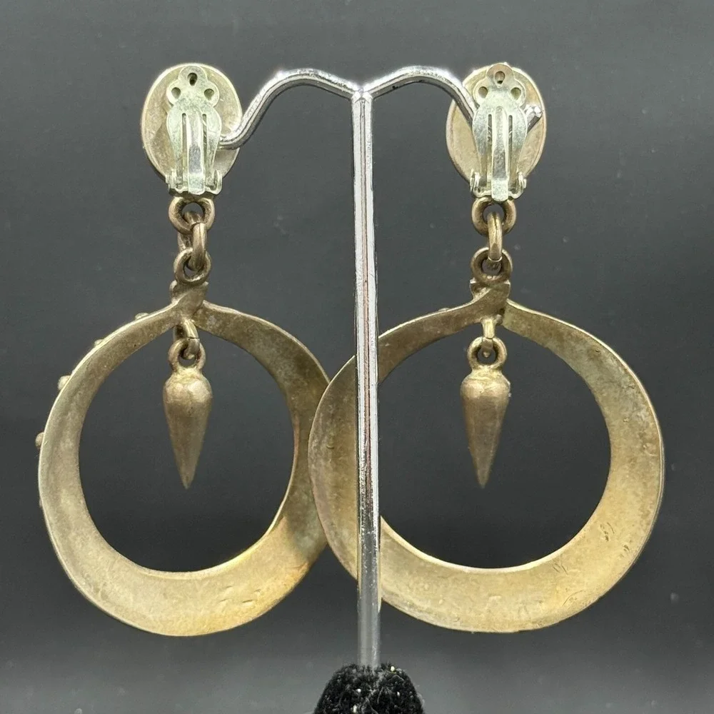 Vintage Sterling Silver Clip-On Earrings with Carved Black‎ Onyx Cameos – 2.75